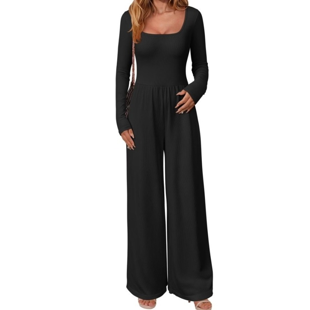 OQQ Wide Leg Jumpsuit Dressy Square Neck Long Sleeve One Piece XL Whimsgoth